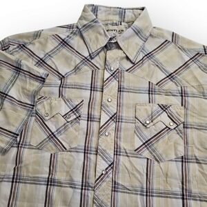 Rustler By Wrangler Beige Brown & Metallic Plaid Western‎ Rodeo Pearl Snap X-Lrg
